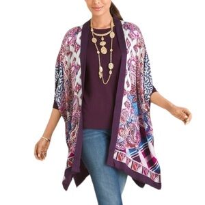 Chico's Patchwork Print Ruana Wrap Purple Size Small Medium